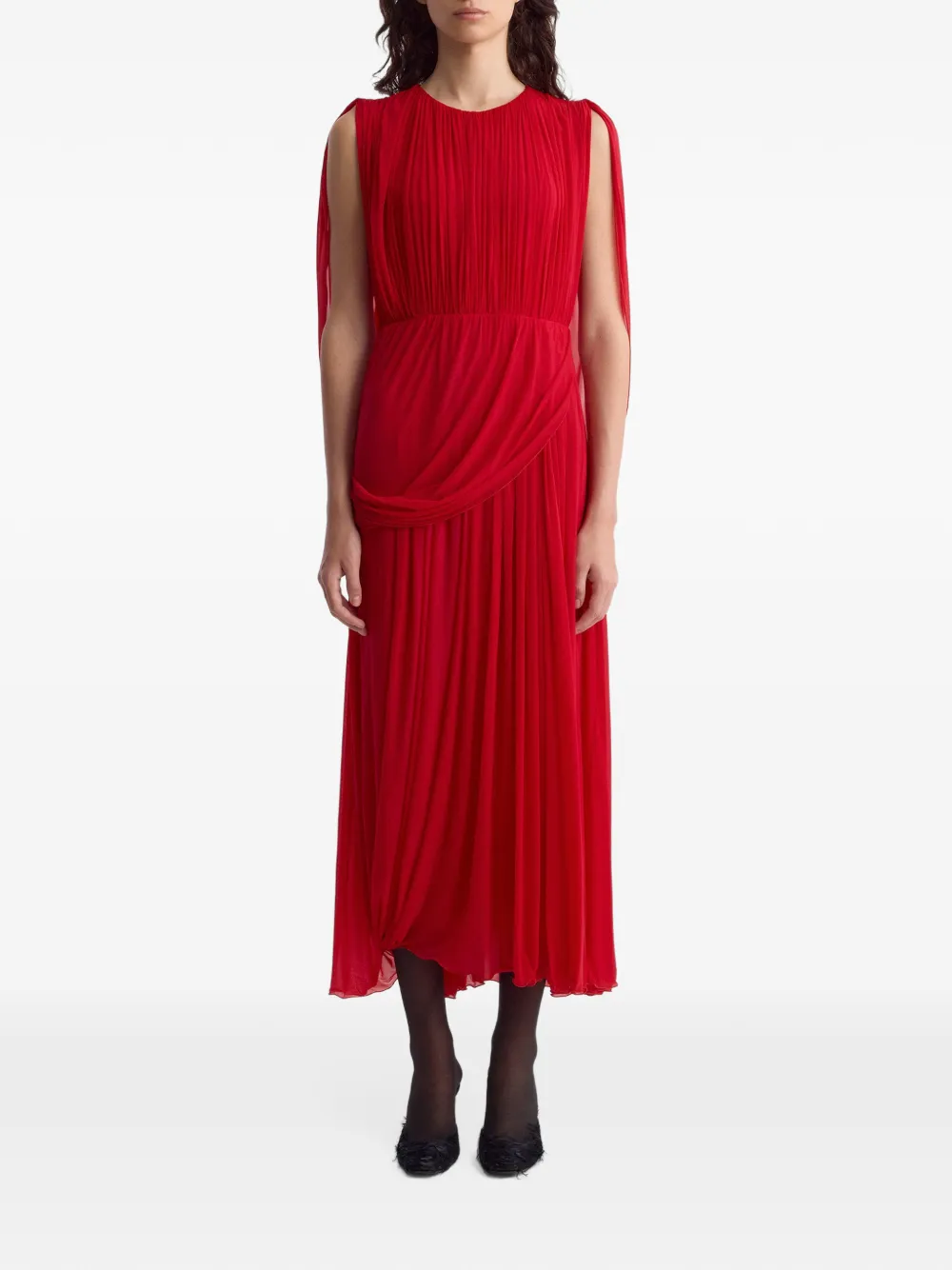 FFORME Kahlo asymmetric draped flared maxi dress Rood