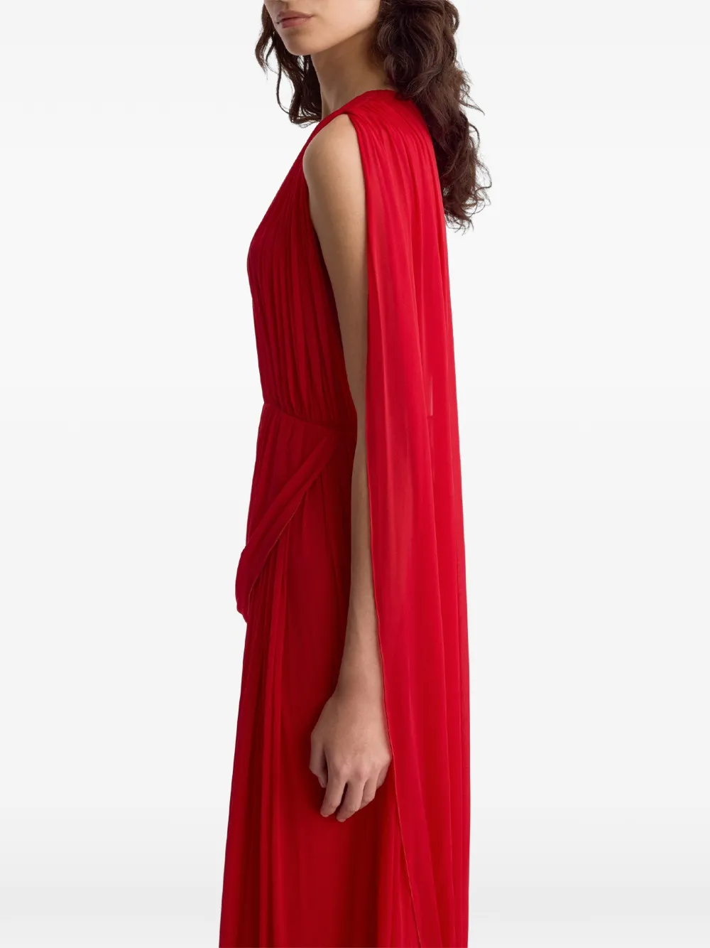 FFORME Kahlo asymmetric draped flared maxi dress Rood