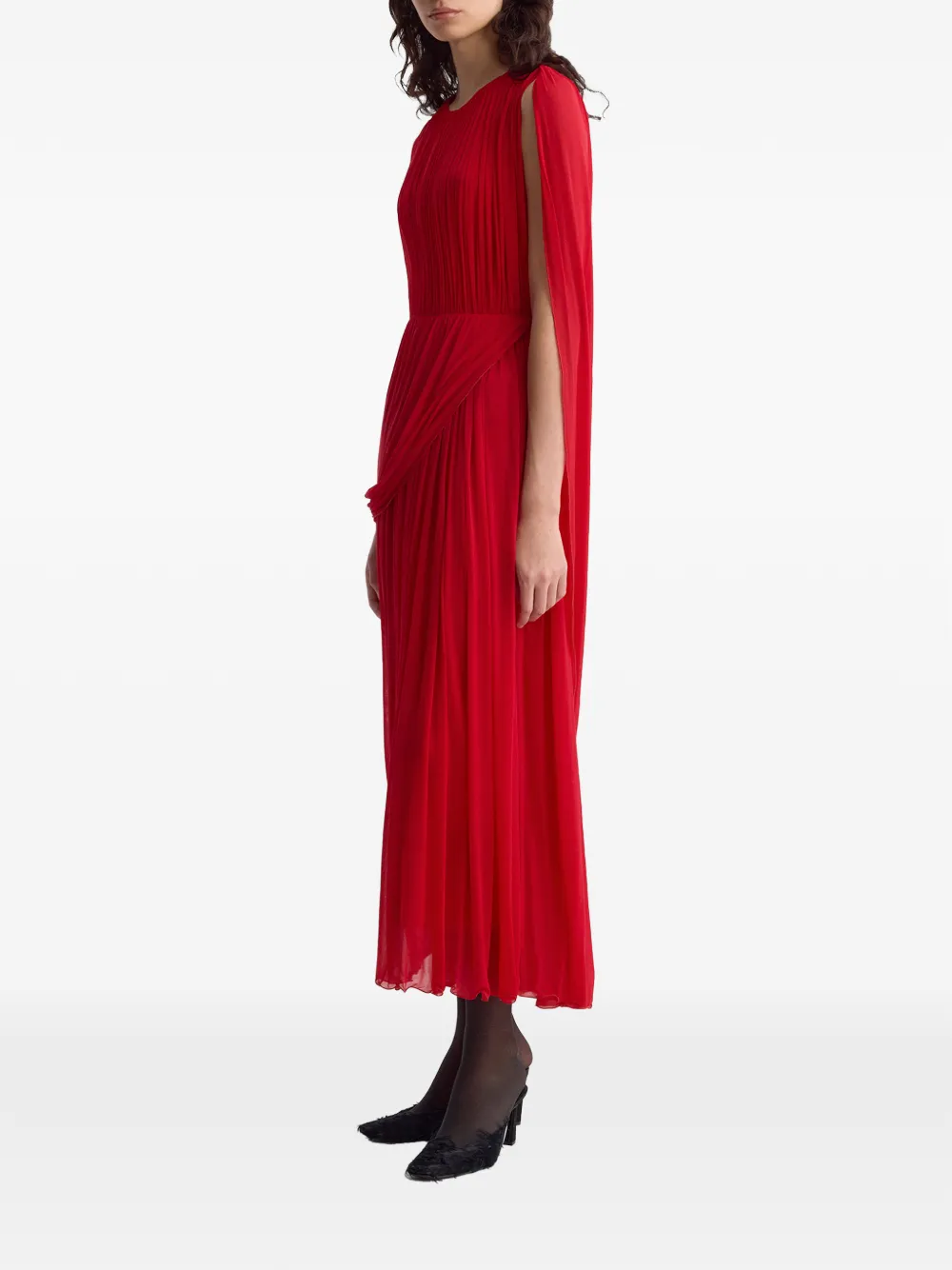 FFORME Kahlo asymmetric draped flared maxi dress Rood