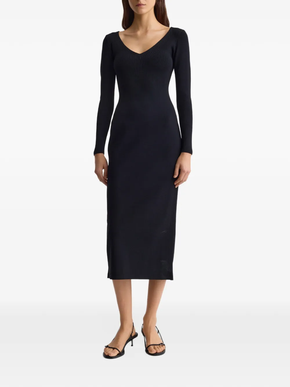 FFORME Lottie V-neck long-sleeve midi dress Zwart