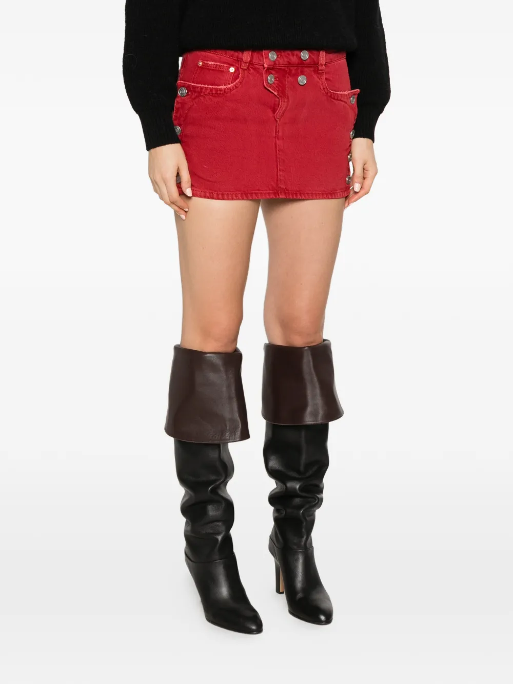 ISABEL MARANT Ralma button-detailed denim mini skirt Rood