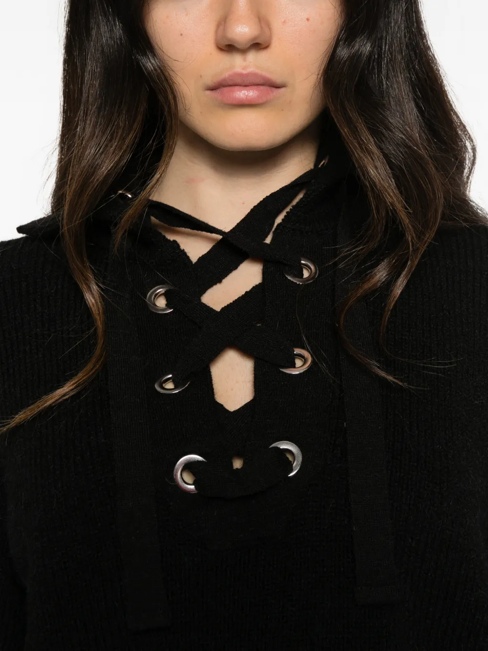 ISABEL MARANT Ydalia lace-up ribbed sweater Zwart
