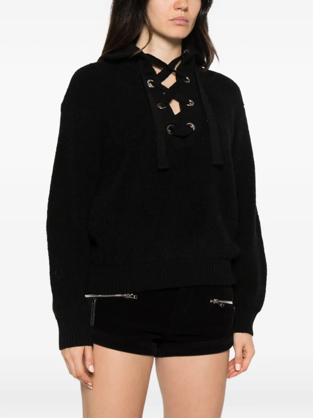 ISABEL MARANT Ydalia lace-up ribbed sweater Zwart