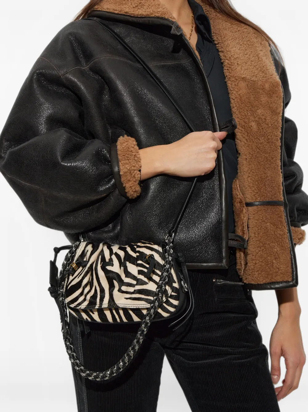 ISABEL MARANT Bolton XS zebra-print shoulder bag Zwart