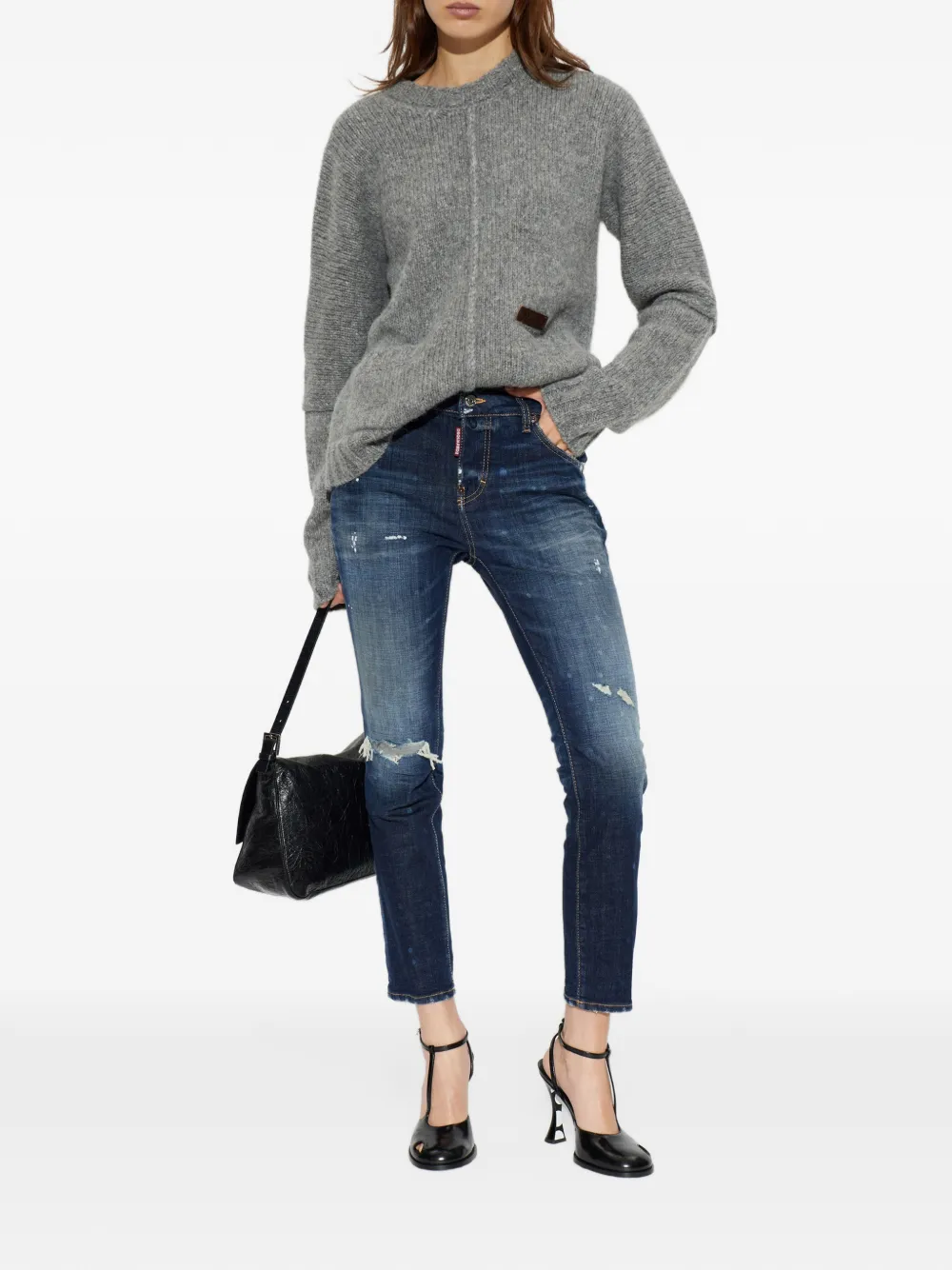 DSQUARED2 logo-patch ribbed-knit sweater Grijs