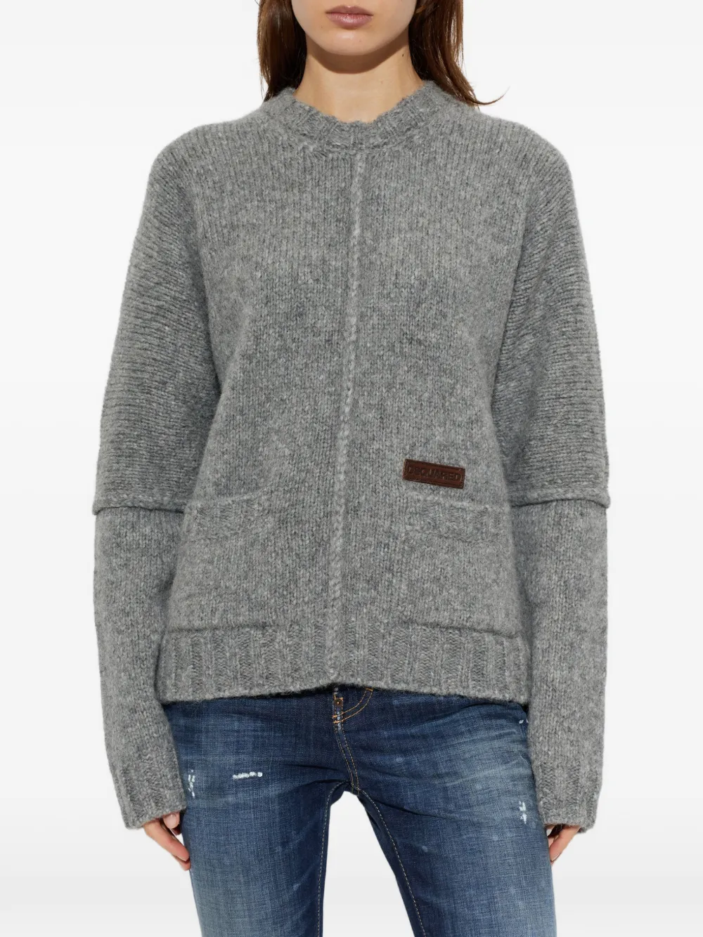 DSQUARED2 logo-patch ribbed-knit sweater Grijs