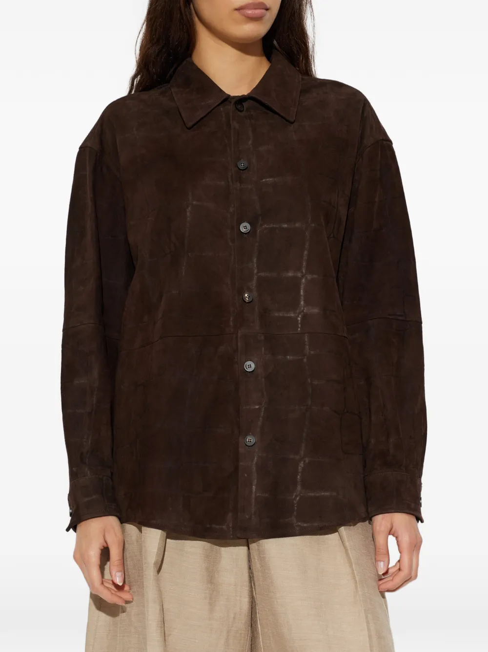 Jacquemus The Croco leather shirt Bruin