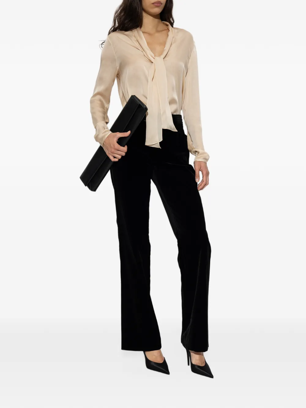 Balmain pussy-bow silk top Beige