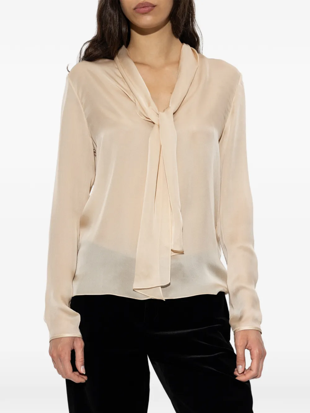 Balmain pussy-bow silk top Beige