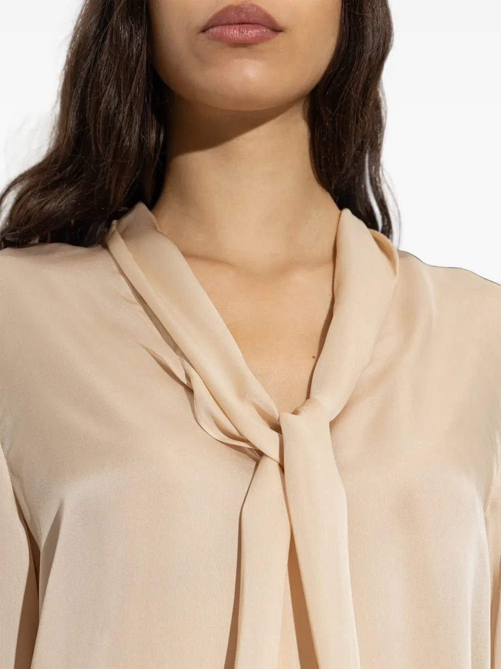 Balmain pussy-bow silk top Beige