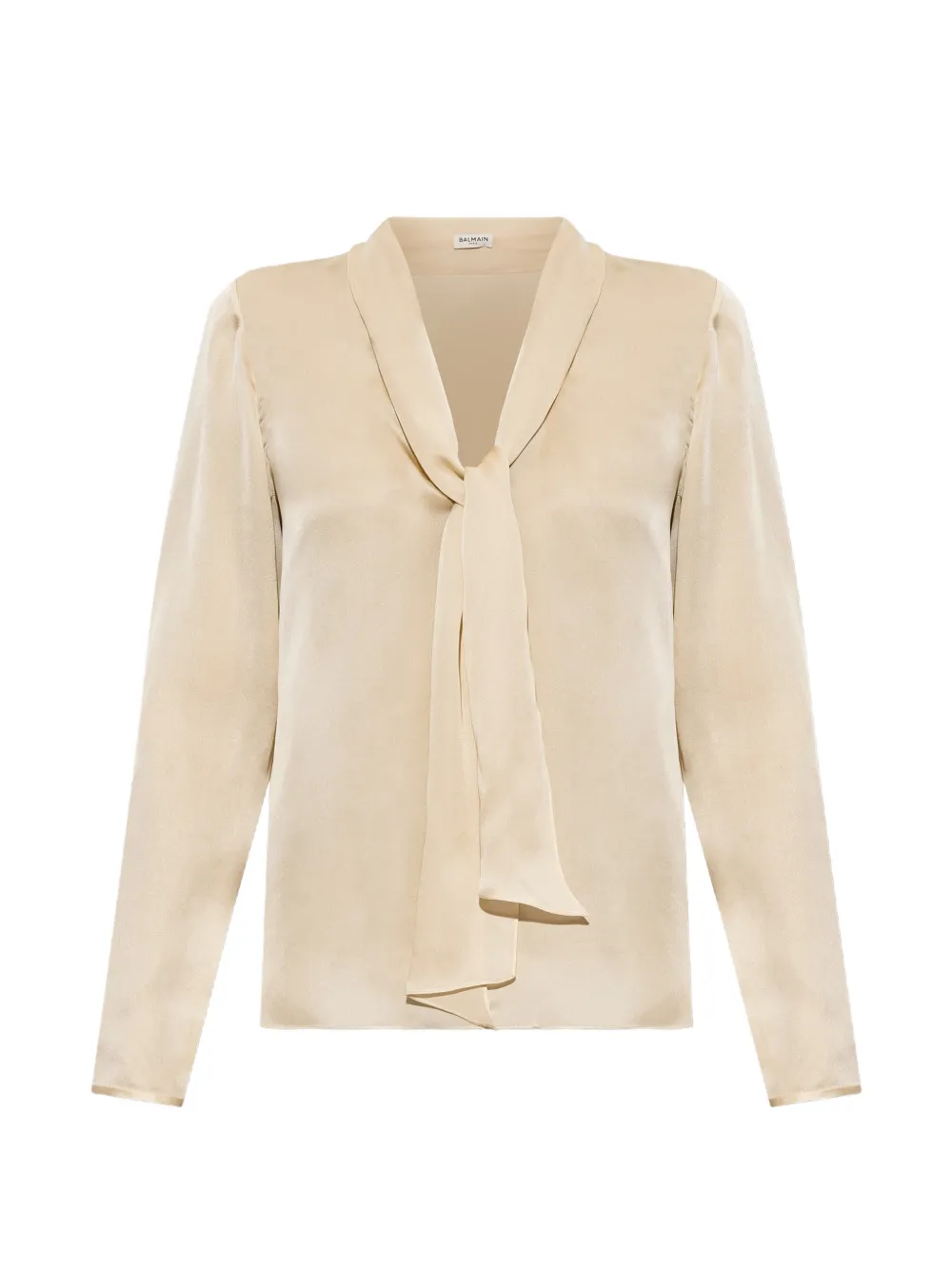 Balmain pussy-bow silk top Beige
