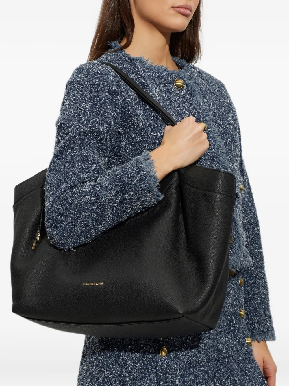 Michael Kors Nolita large pebbled leather tote bag Zwart
