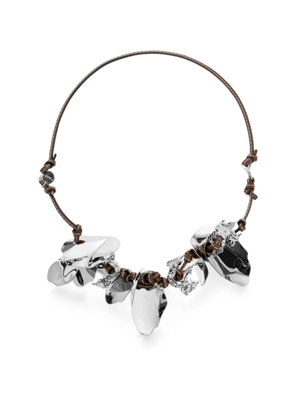 Marni leather-cord abstract-pendant necklace - Argento