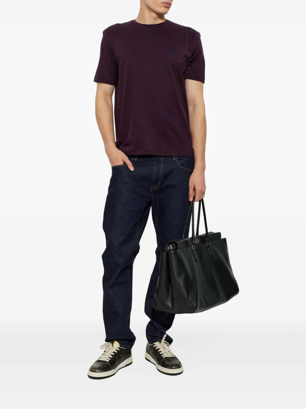 Giorgio Armani logo-embroidered T-shirt Paars