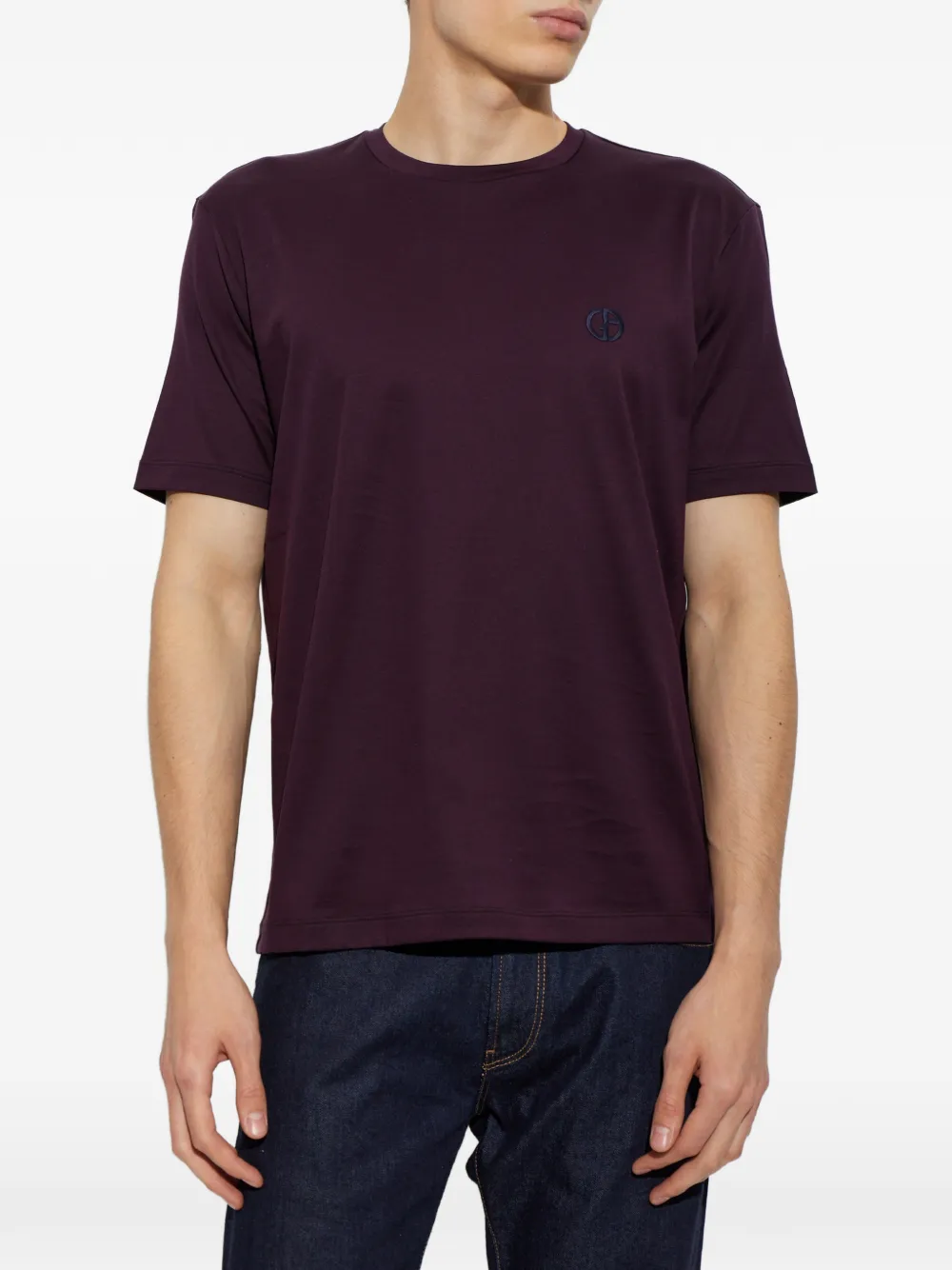 Giorgio Armani logo-embroidered T-shirt Paars