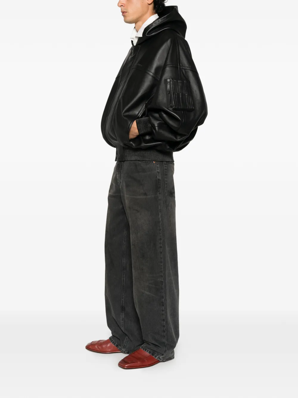 Balenciaga hooded leather jacket Zwart