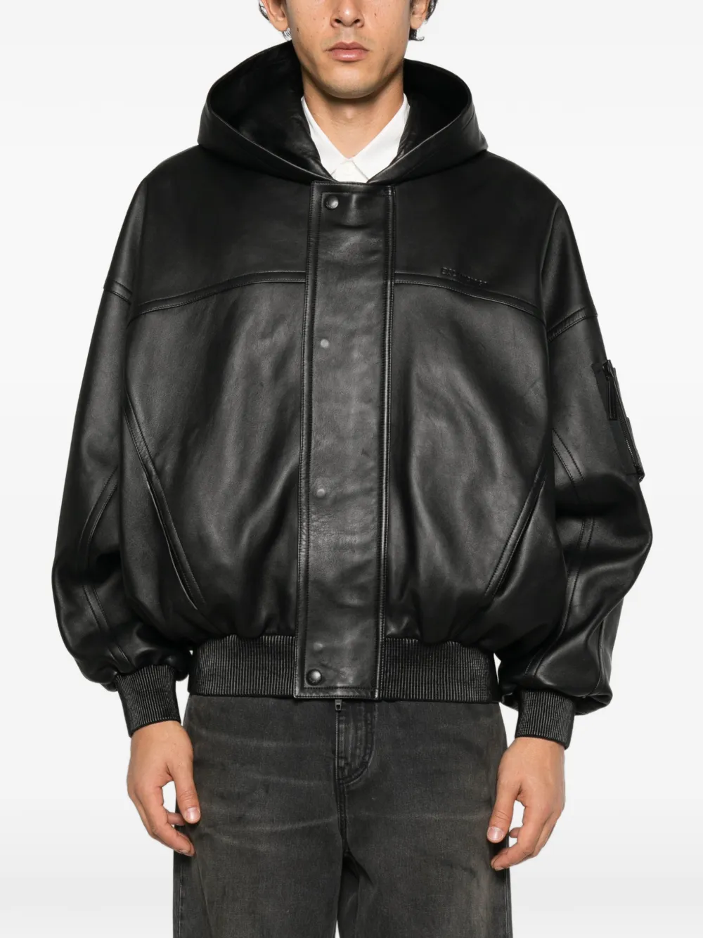 Balenciaga hooded leather jacket Zwart