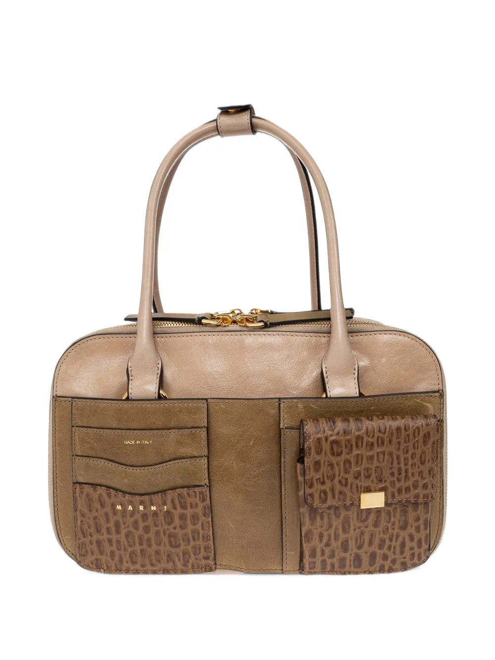 Marni croc-effect panelled leather tote bag Bruin