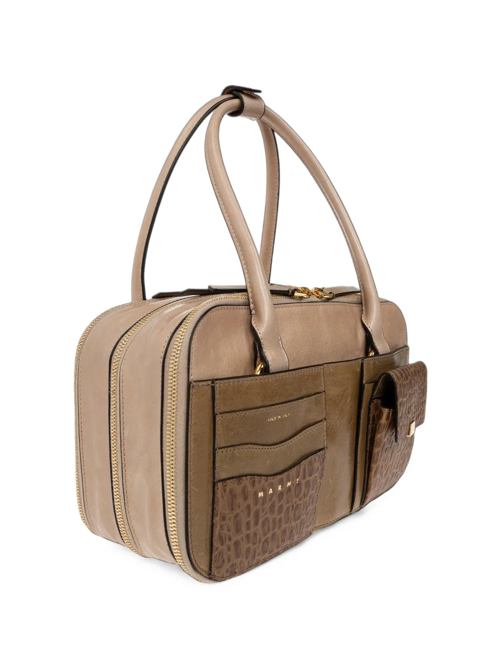 Marni croc-effect panelled leather tote bag Bruin