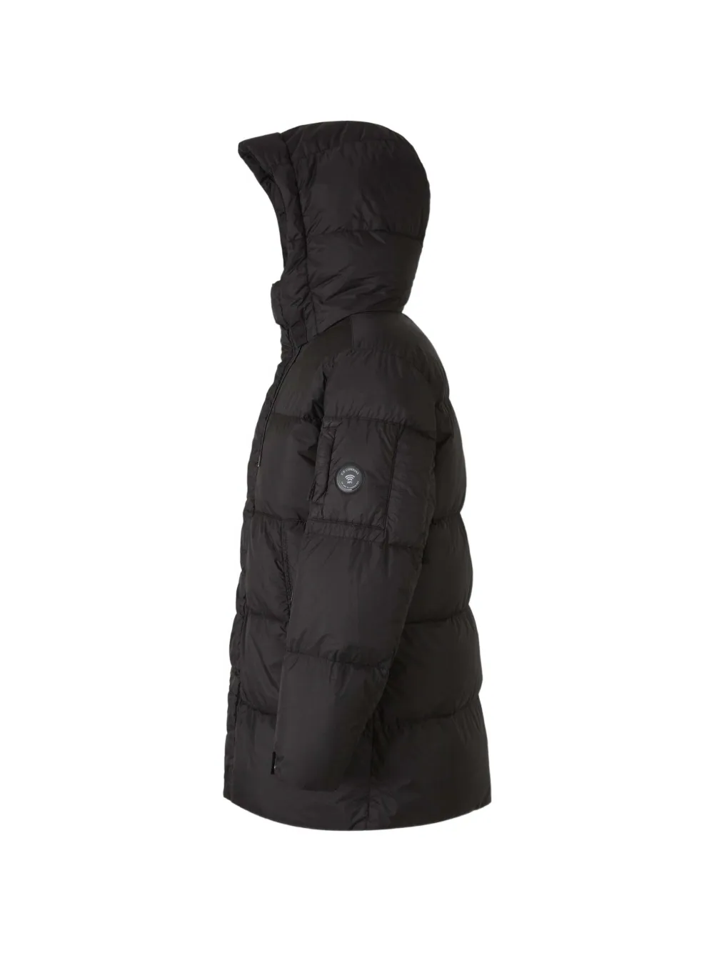 C.P. Company down shield lens hooded puffer Zwart