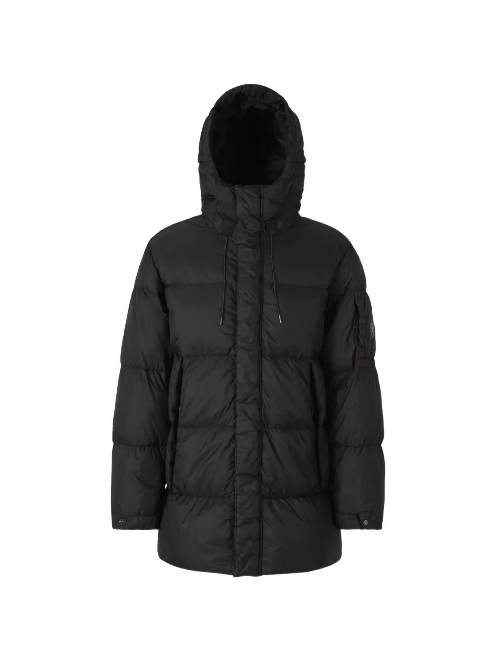C.P. Company down shield lens hooded puffer Zwart