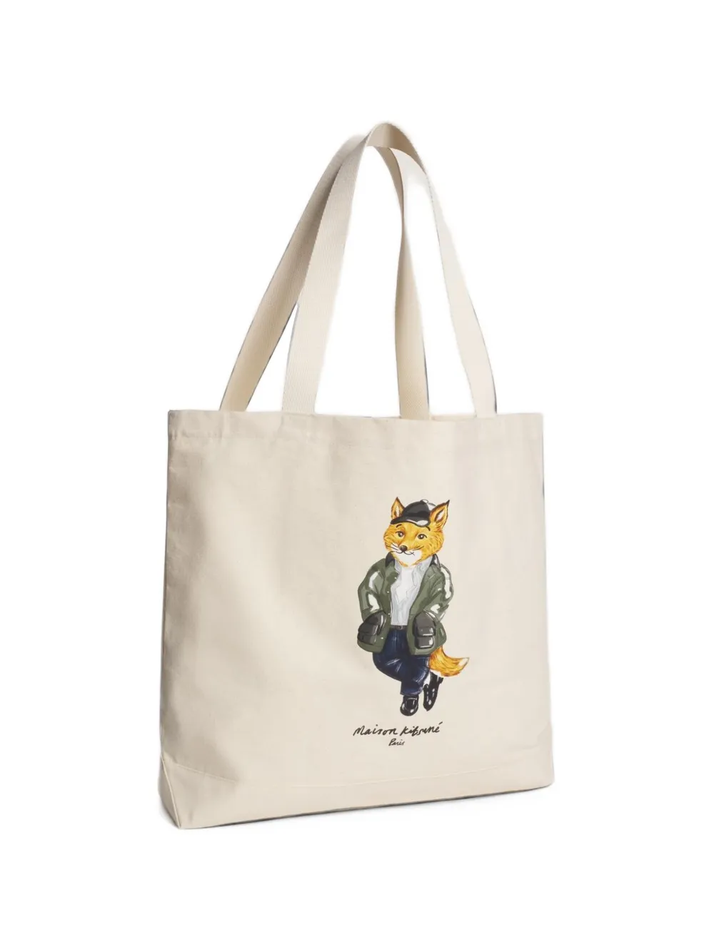 Maison Kitsuné Shopper met vosprint Beige
