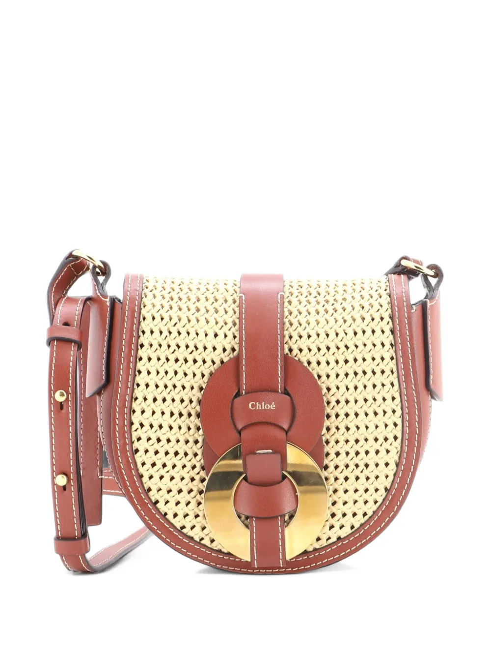 Chloé Pre-Owned Darryl Raffia with Leather Small crossbody bag - Braun