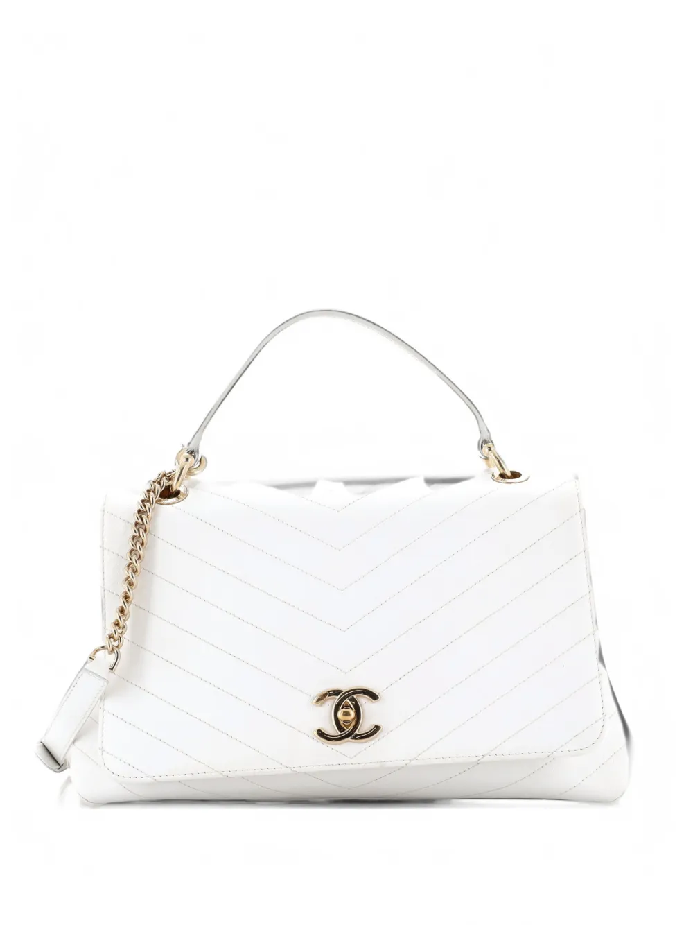 CHANEL Pre-Owned Chevron Chic Top Handle Bag Chevron Calfskin Medium satchel - Weiß