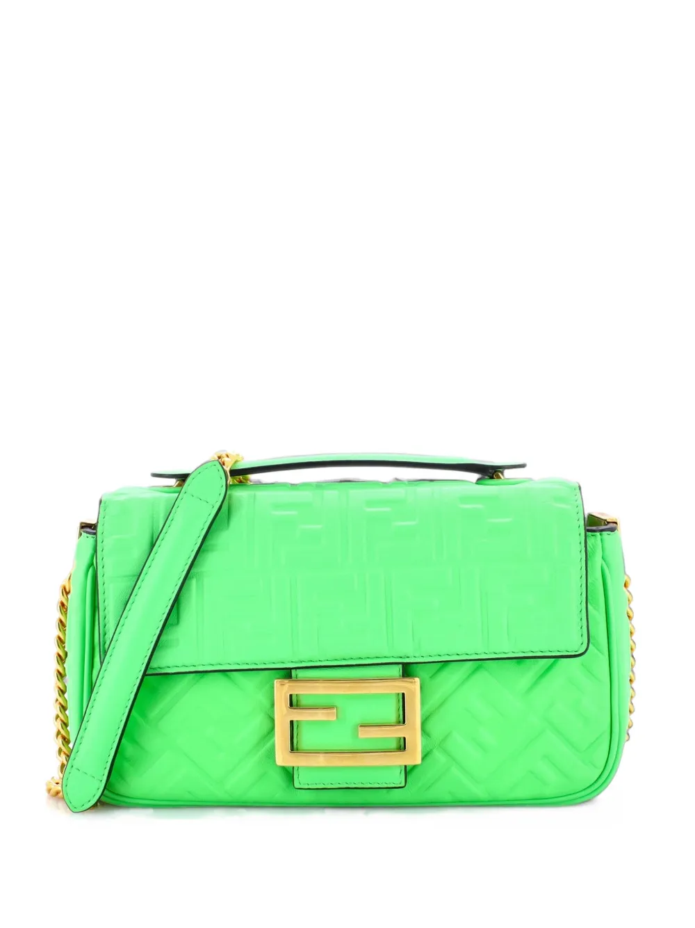 Fendi Pre-Owned Midi Baguette Chain Bag Zucca Embossed Leather Medium shoulder bag - Grün