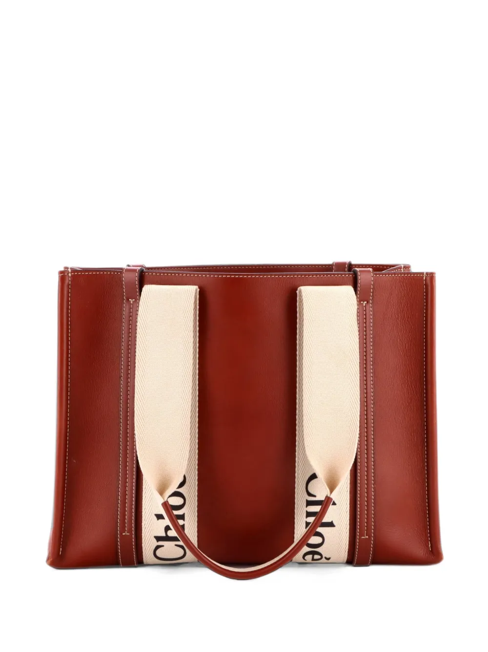 Chloé Pre-Owned Woody Leather with Canvas Medium tote bag - Braun