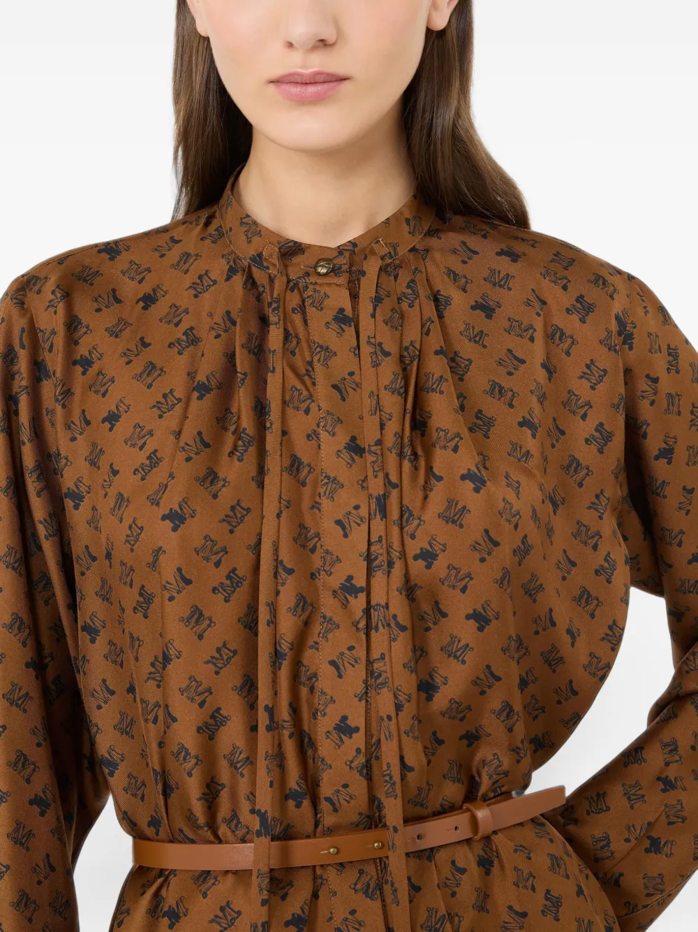 Max Mara monogram-print silk mini dress Bruin