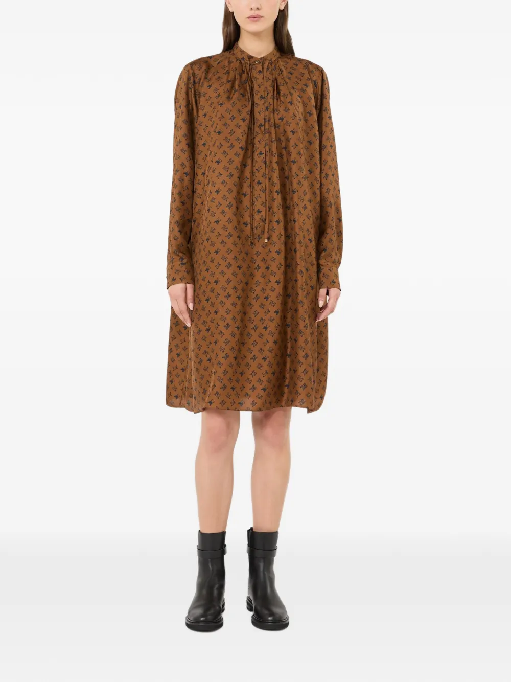 Max Mara monogram-print silk mini dress - Marrone