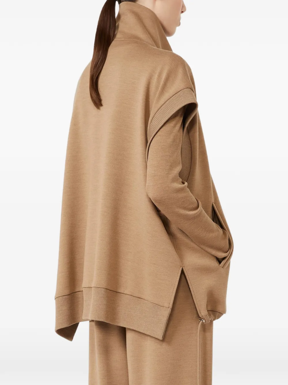 Max Mara oversized sleeveless wool jersey gilet Beige