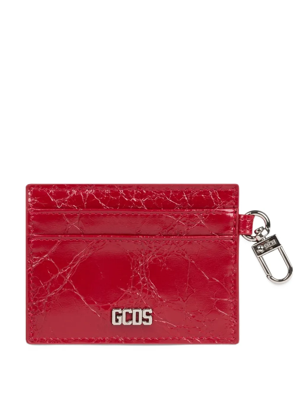GCDS crinkled-effect logo-plaque cardholder - Rosso