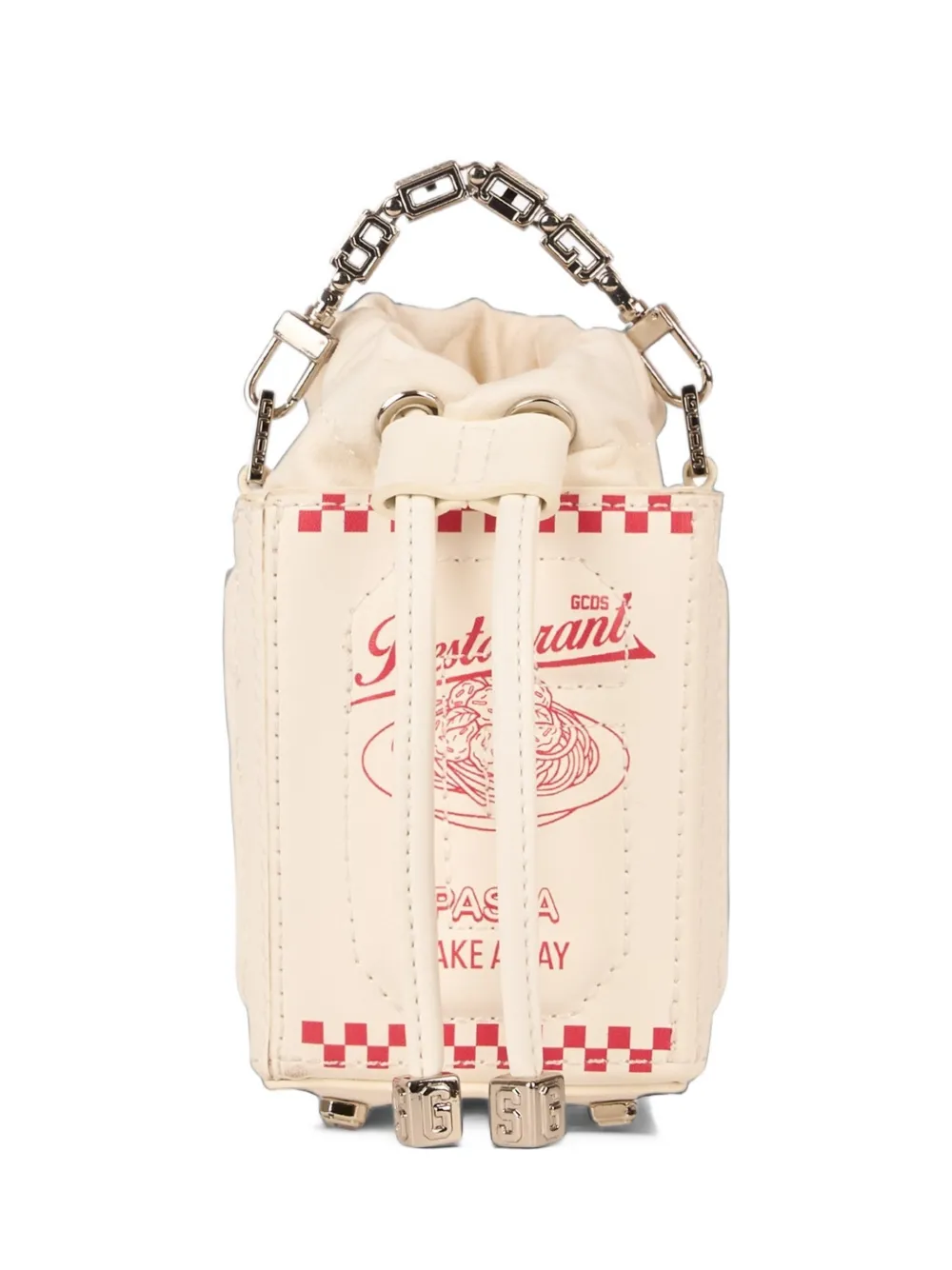 GCDS Dado graphic-print mini bucket bag - Bianco