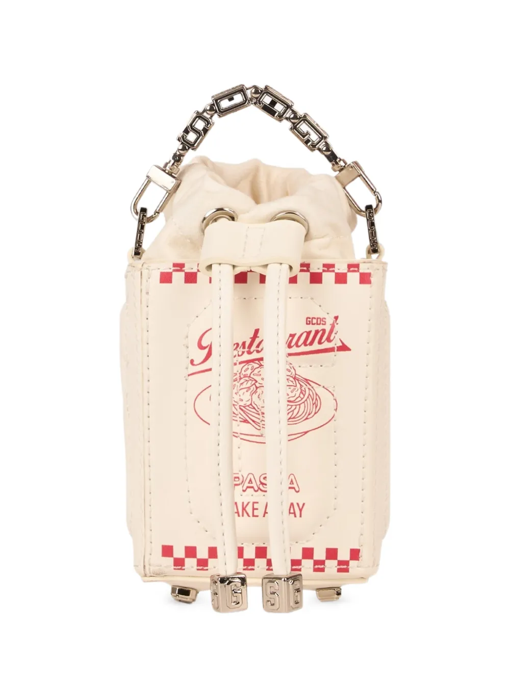 GCDS Dado graphic-print mini bucket bag - Bianco