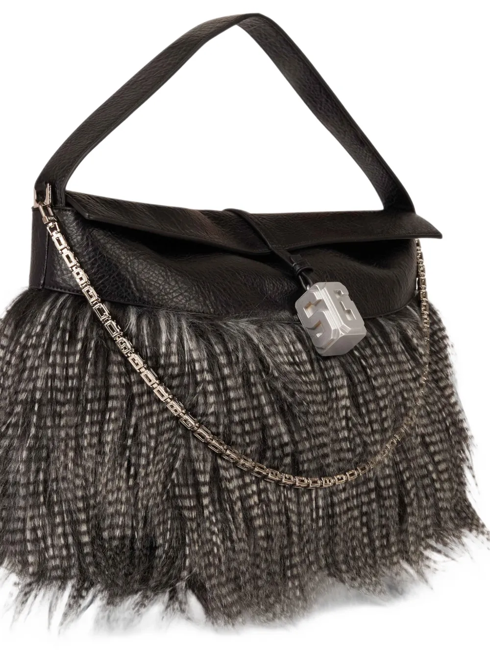 GCDS Mega Comma feather-effect fringed tote bag Zwart