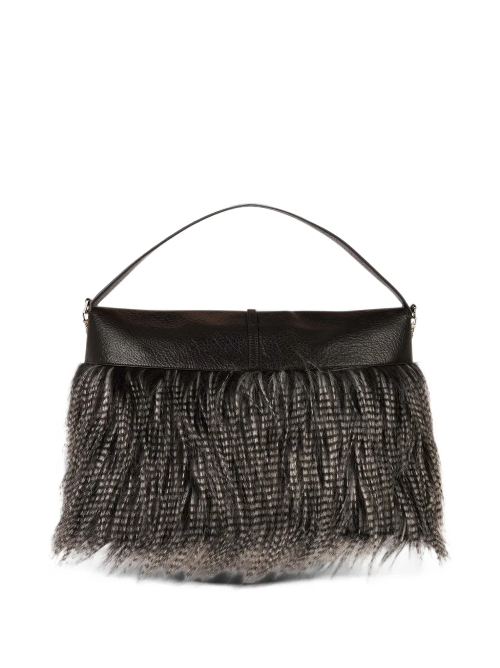 GCDS Mega Comma feather-effect fringed tote bag Zwart
