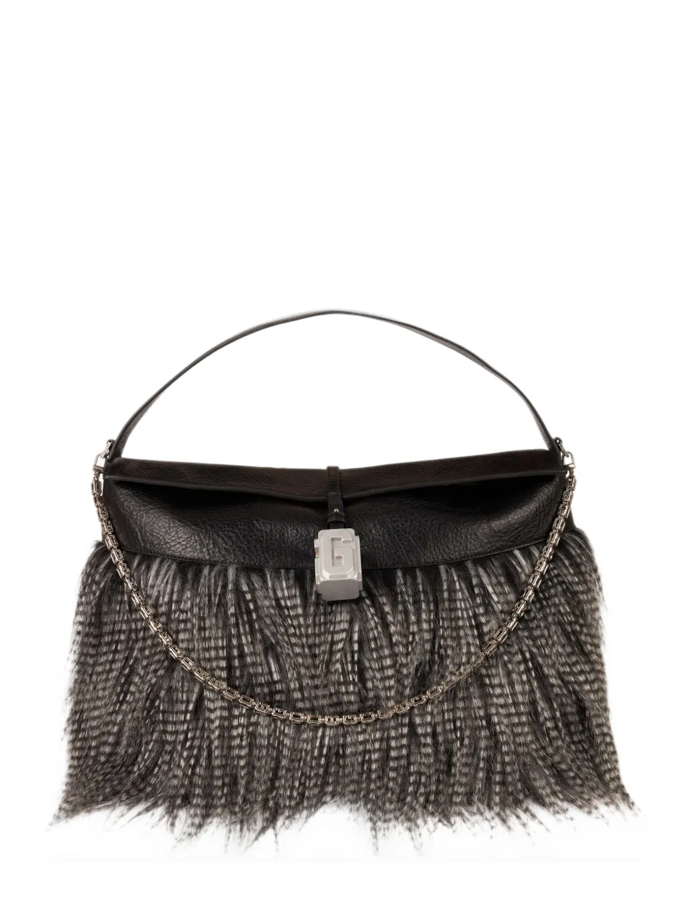 GCDS Mega Comma feather-effect fringed shoulder bag - Nero