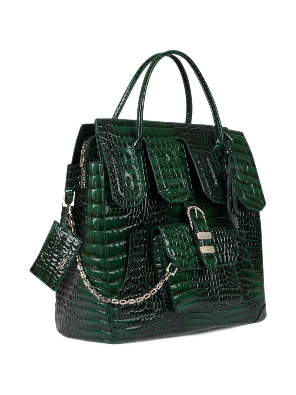 GCDS big Man Bag croc-effect logo-patch tote bag Groen