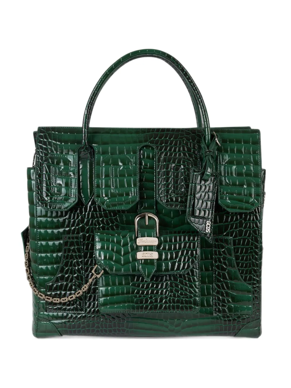 GCDS big Man Bag croc-effect logo-patch tote bag - Verde