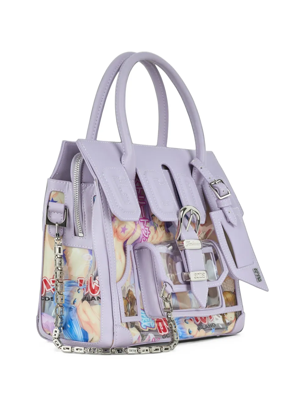 GCDS mini Man Bag logo-patch Hentai-print tote bag Paars