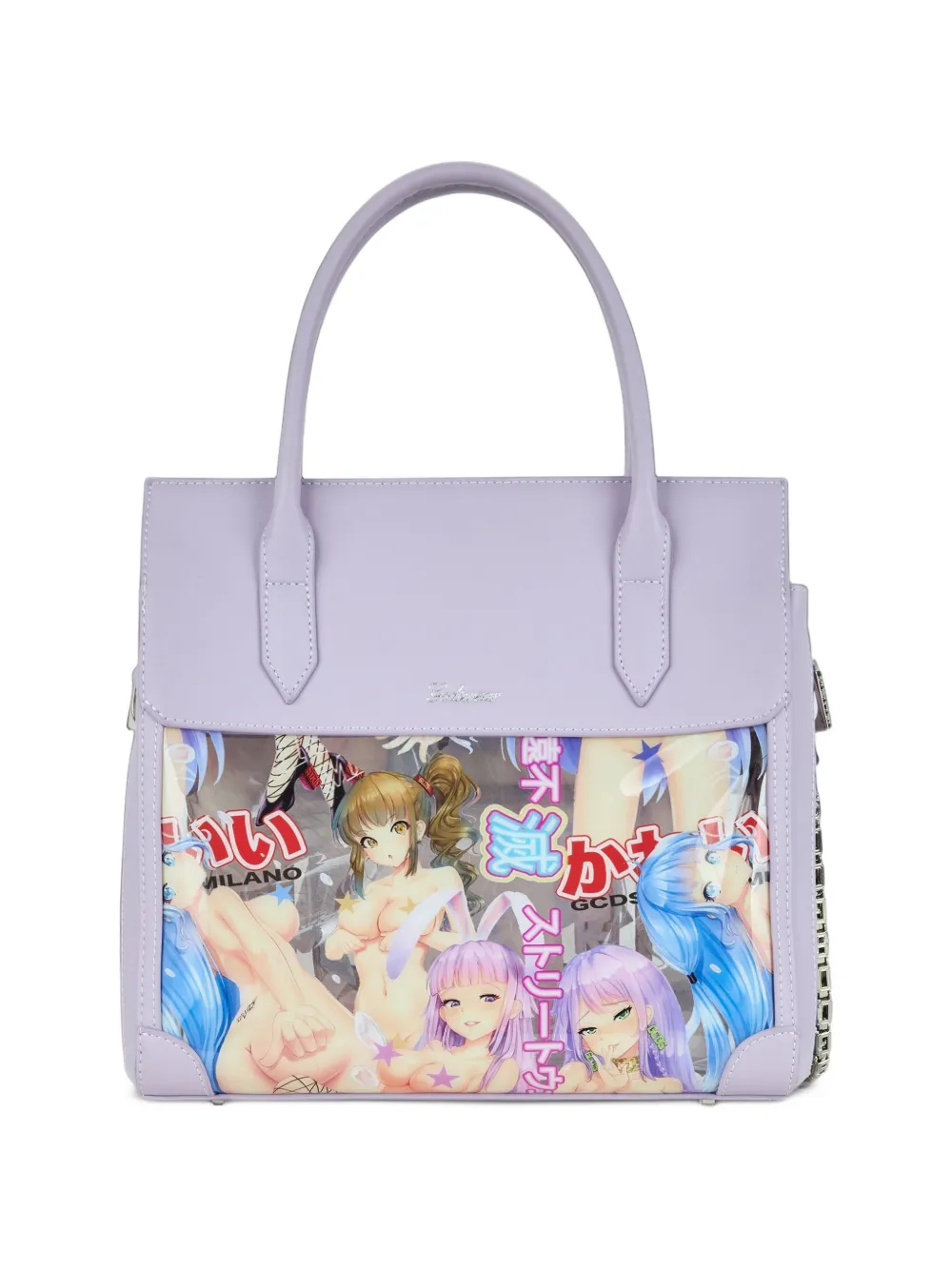 GCDS mini Man Bag logo-patch Hentai-print tote bag Paars
