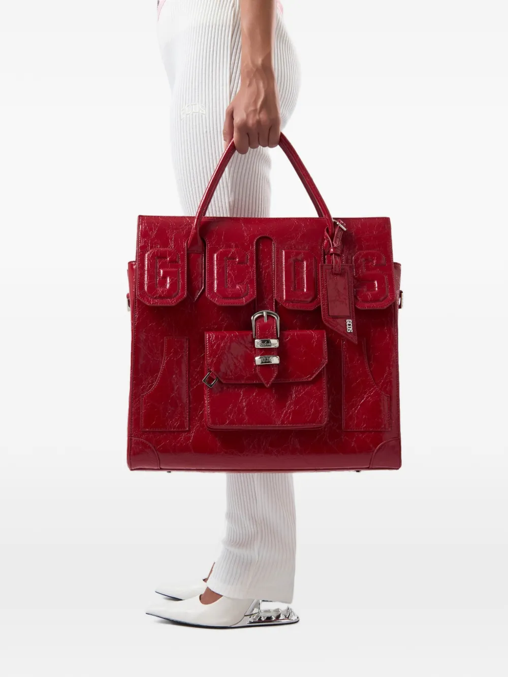 GCDS big Man Bag crocodile-effect tote bag Rood