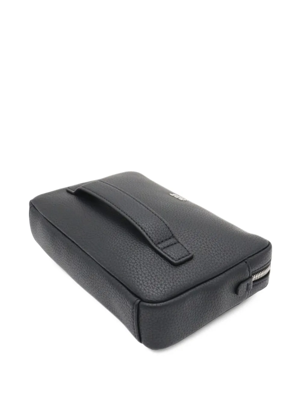 BOSS logo-plaque pebbled clutch bag Zwart