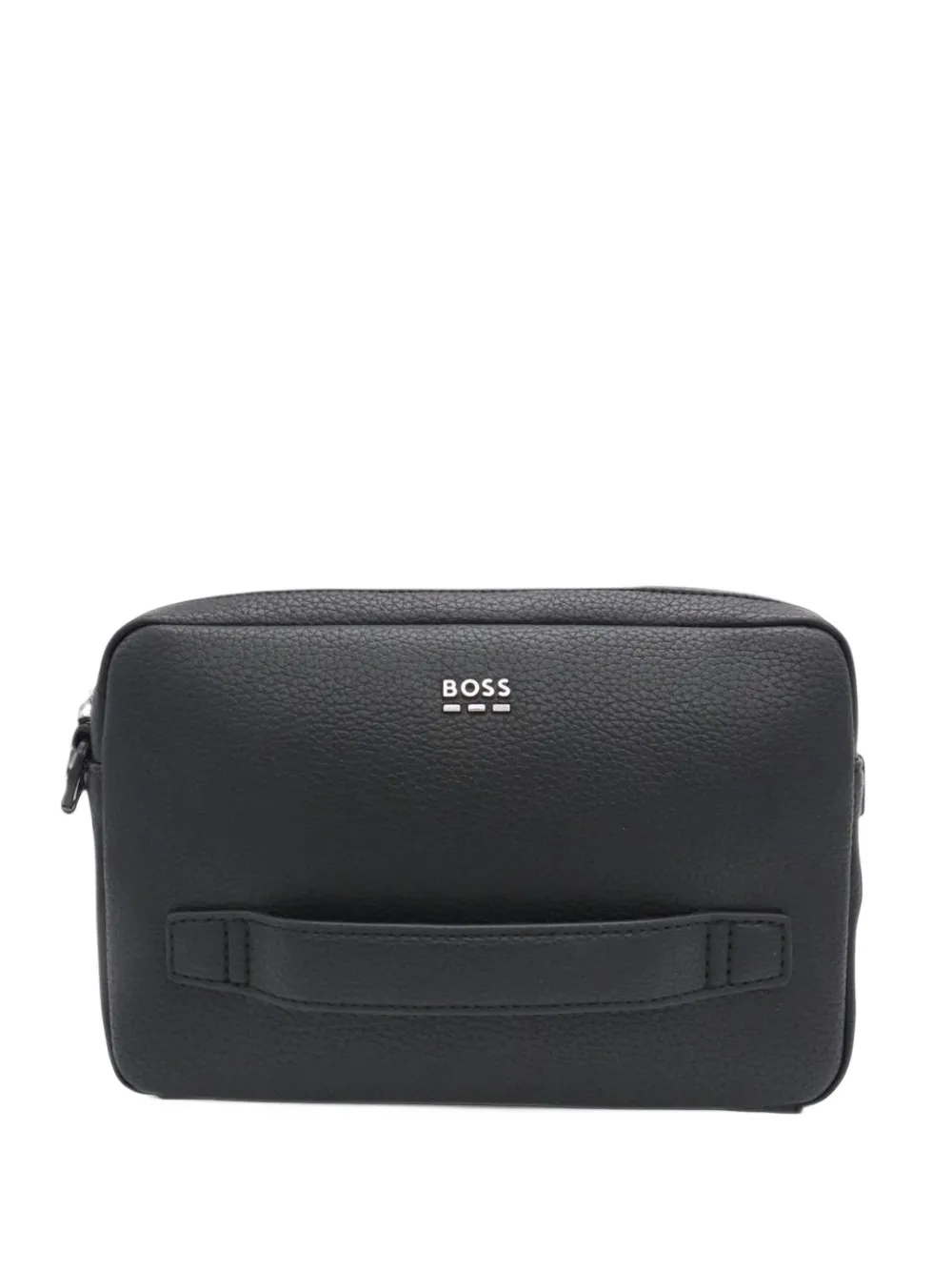 BOSS logo-plaque pebbled clutch bag - Nero