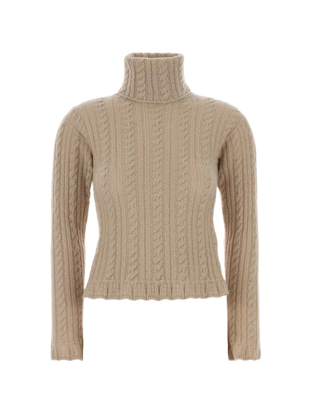 Moncler Grenoble ruffled-hem cable-knit sweater Beige