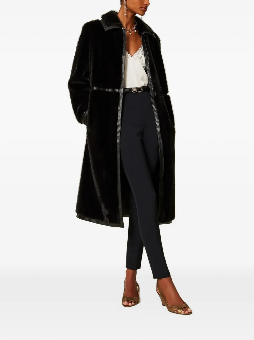 TWINSET faux-fur coat with collar Zwart