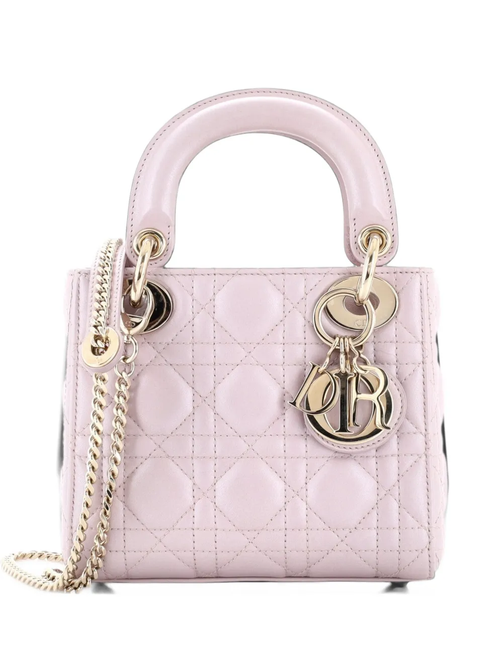 Christian Dior Pre-Owned Lady Dior Chain Bag Cannage Quilt Lambskin Mini satchel - Rosa