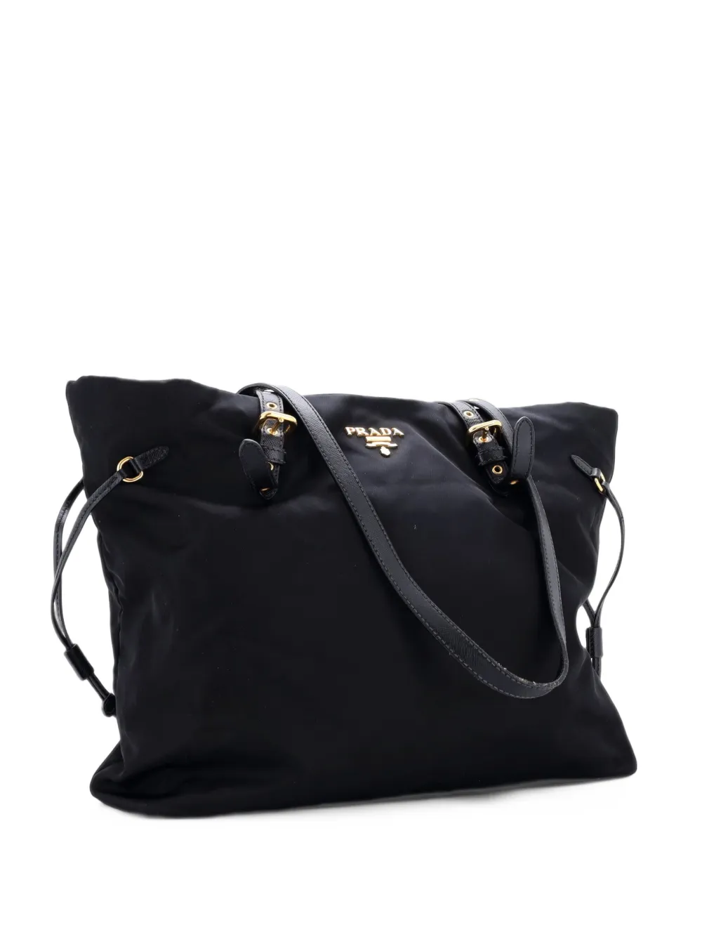 Prada Pre-Owned Belted Tessuto and Leather Medium tote bag - Black